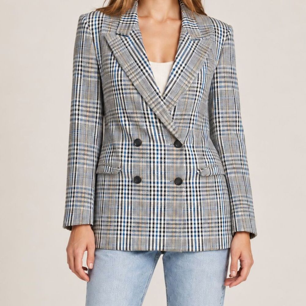 Vintage Gray Blue Plaid Blazer Size Medium